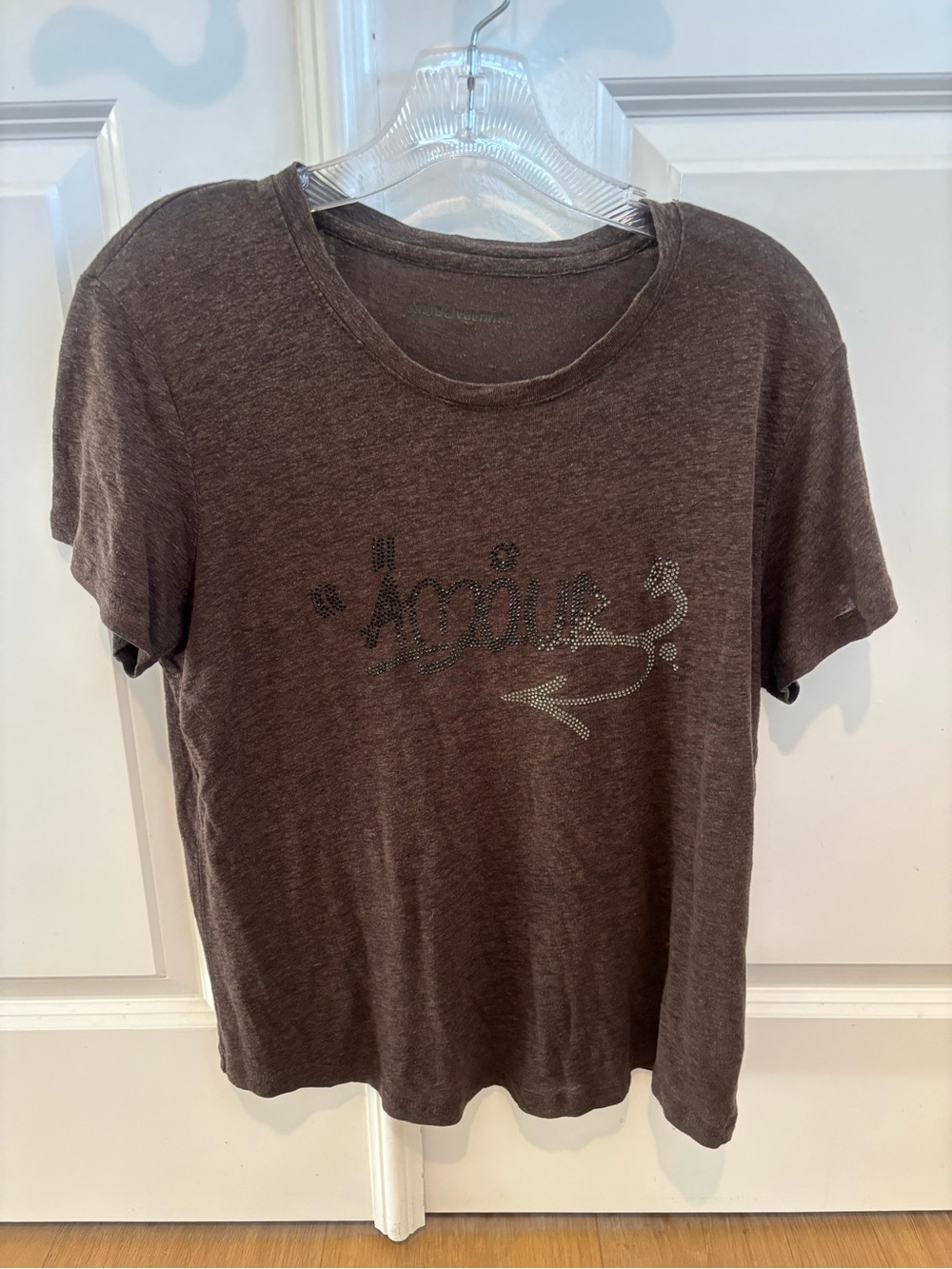 Zadig and Voltaire Brown Faded Wash Short-Sleeve Studded Graphic Tee